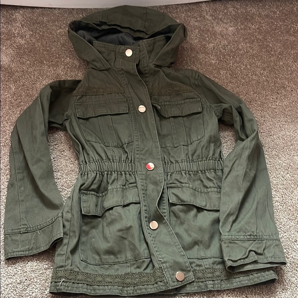 Kids Olive Green Hooded Jacket